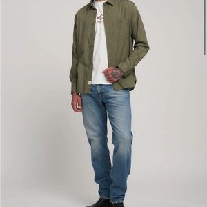 Replay military green flax/linen blend button up shirt